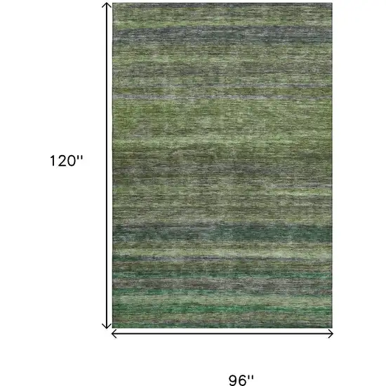 Artichoke Green And Gray Striped Washable Area Rug With UV Protection Photo 6