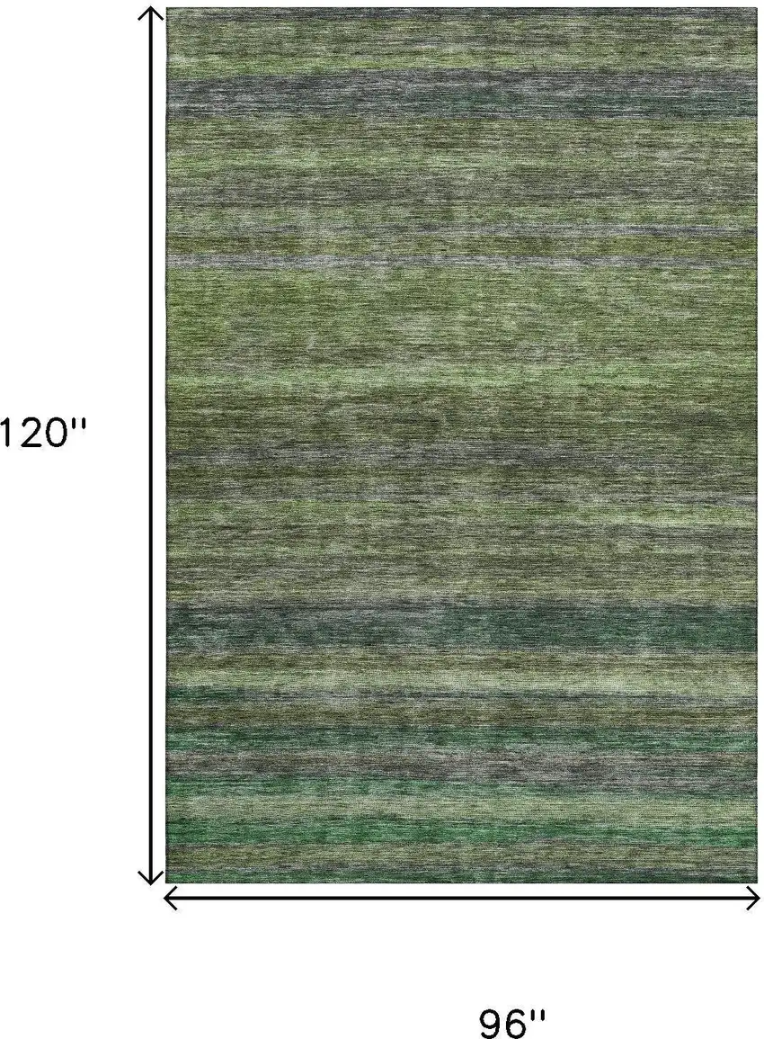 Artichoke Green And Gray Striped Washable Area Rug With UV Protection Photo 6