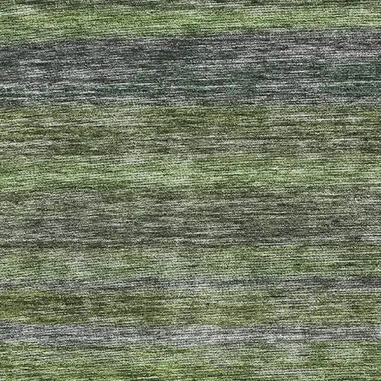 Artichoke Green And Gray Striped Washable Area Rug With UV Protection Photo 2