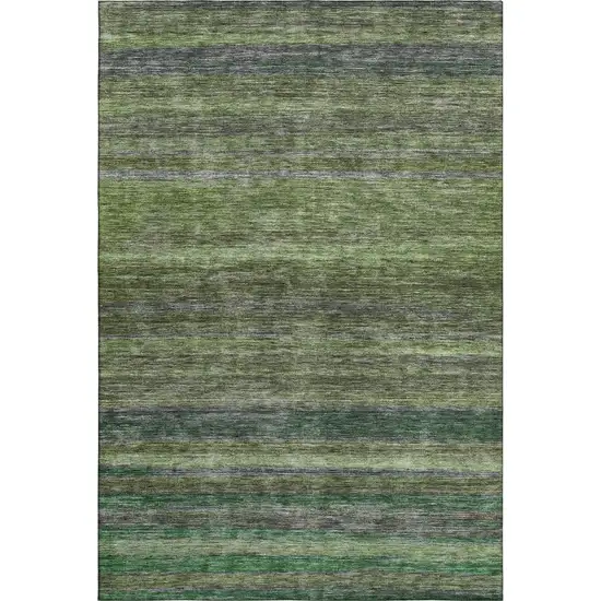 Artichoke Green And Gray Striped Washable Area Rug With UV Protection Photo 1