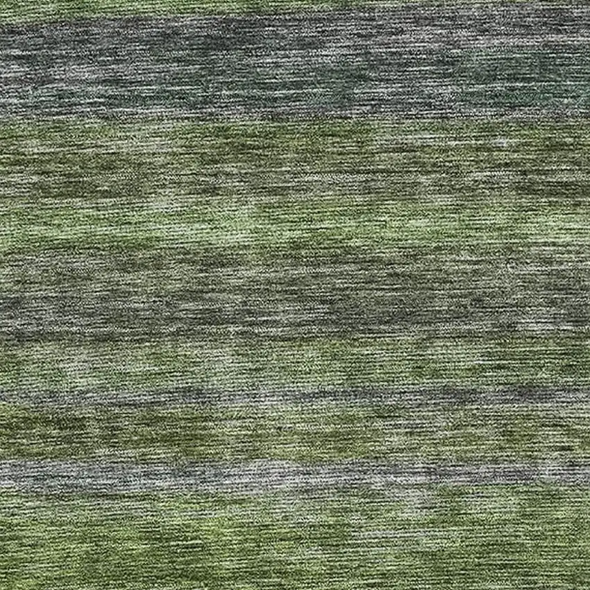 Artichoke Green And Gray Striped Washable Area Rug With UV Protection Photo 2