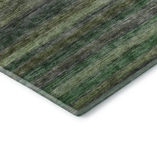 Artichoke Green And Gray Striped Washable Area Rug With UV Protection Photo 7