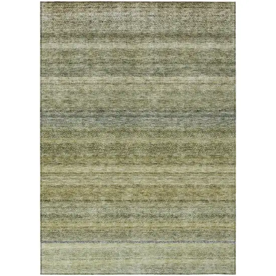 Artichoke Green And Gray Striped Washable Indoor Outdoor Area Rug Photo 2