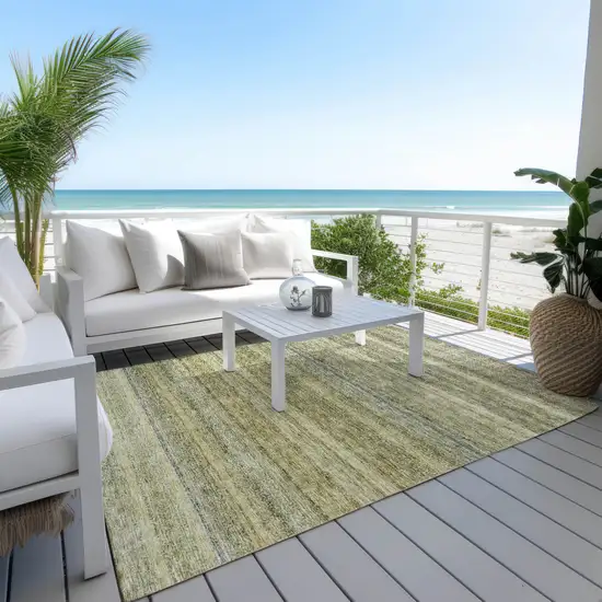 Artichoke Green And Gray Striped Washable Indoor Outdoor Area Rug Photo 8