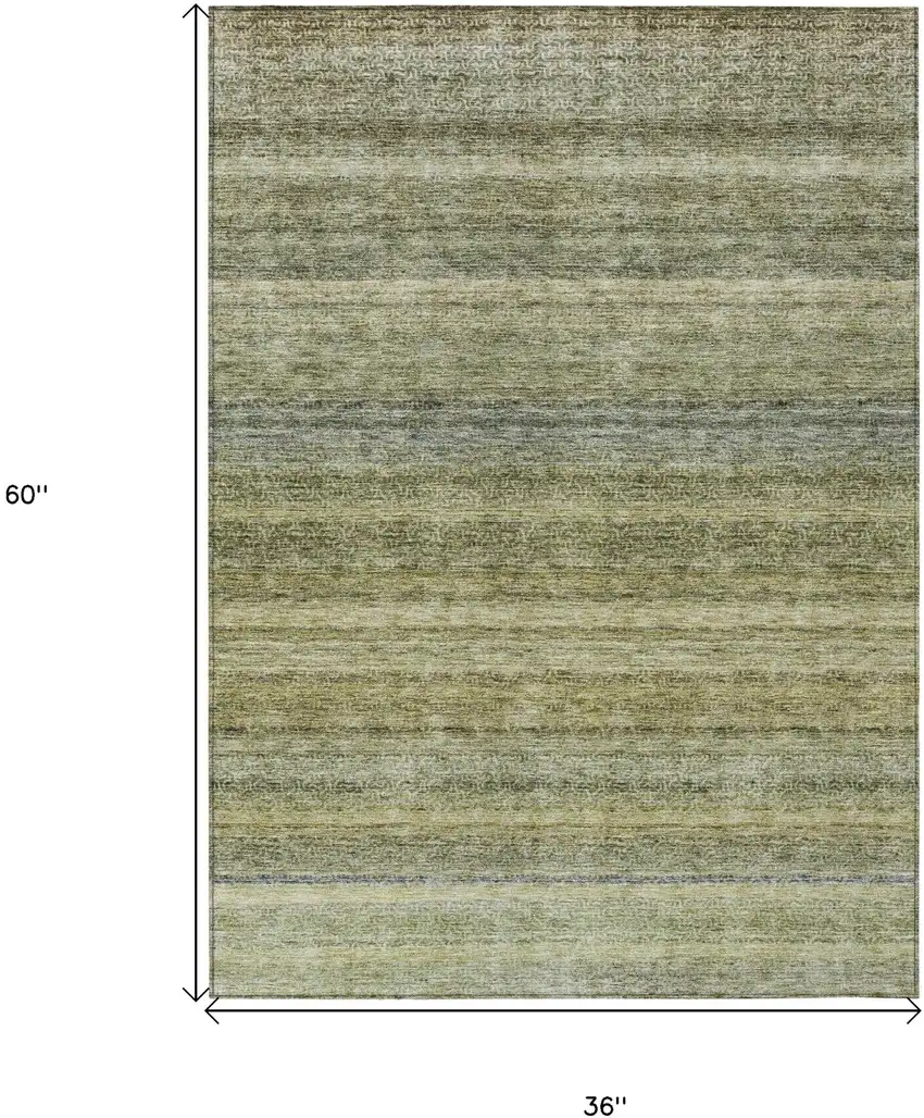 Artichoke Green And Gray Striped Washable Indoor Outdoor Area Rug Photo 3
