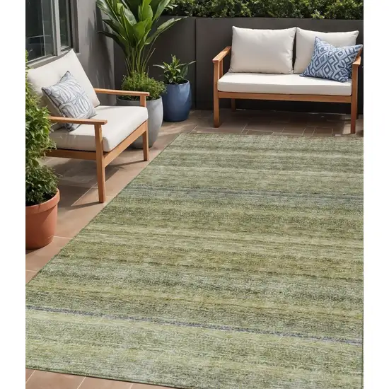 Artichoke Green And Gray Striped Washable Indoor Outdoor Area Rug Photo 1