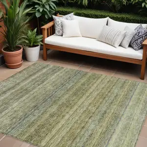 Photo of Artichoke Green And Gray Striped Washable Indoor Outdoor Area Rug