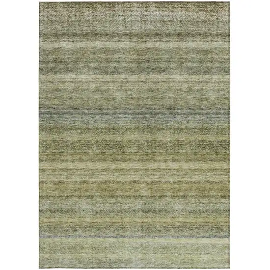 Artichoke Green And Gray Striped Washable Indoor Outdoor Area Rug Photo 7