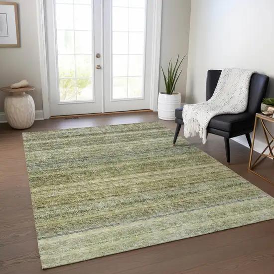 Artichoke Green And Gray Striped Washable Indoor Outdoor Area Rug Photo 9