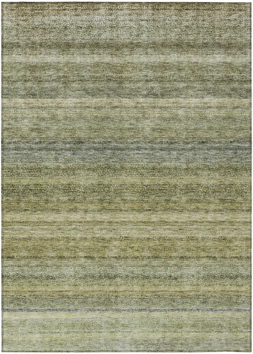 Artichoke Green And Gray Striped Washable Indoor Outdoor Area Rug Photo 2