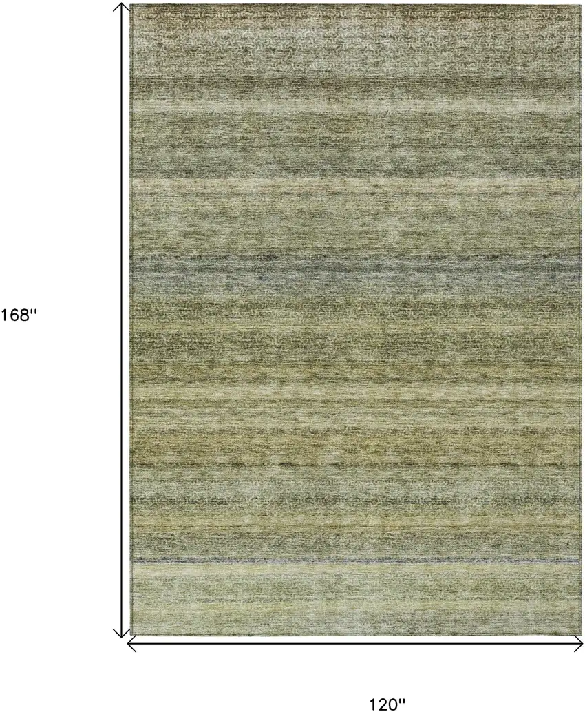 Artichoke Green And Gray Striped Washable Indoor Outdoor Area Rug Photo 3