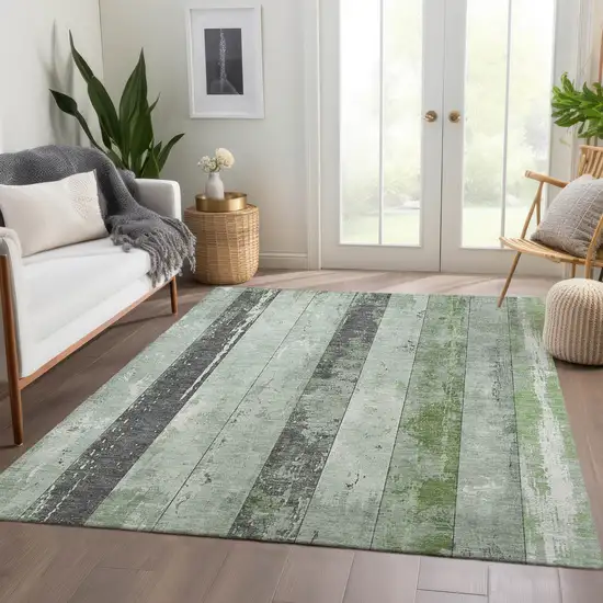 Artichoke Green And Gray Striped Washable Indoor Outdoor Area Rug Photo 7