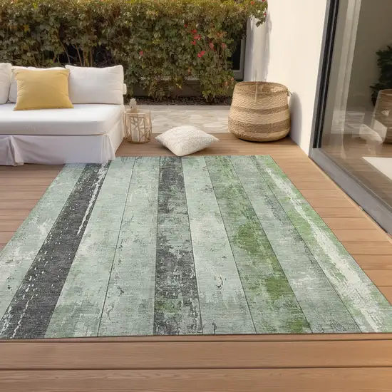Artichoke Green And Gray Striped Washable Indoor Outdoor Area Rug Photo 8