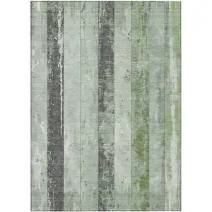 Photo of Artichoke Green And Gray Striped Washable Indoor Outdoor Area Rug