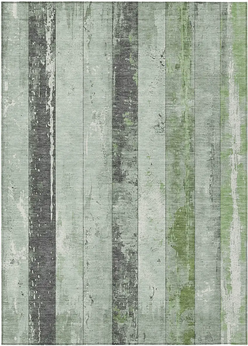 Artichoke Green And Gray Striped Washable Indoor Outdoor Area Rug Photo 1