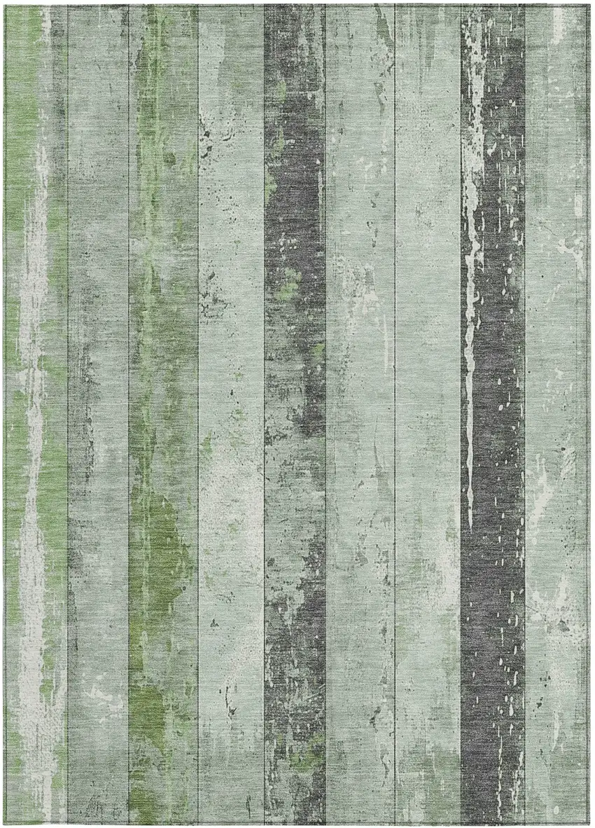 Artichoke Green And Gray Striped Washable Indoor Outdoor Area Rug Photo 4
