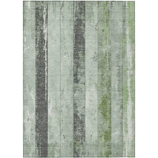 Artichoke Green And Gray Striped Washable Indoor Outdoor Area Rug Photo 1