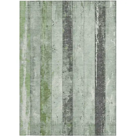 Artichoke Green And Gray Striped Washable Indoor Outdoor Area Rug Photo 3