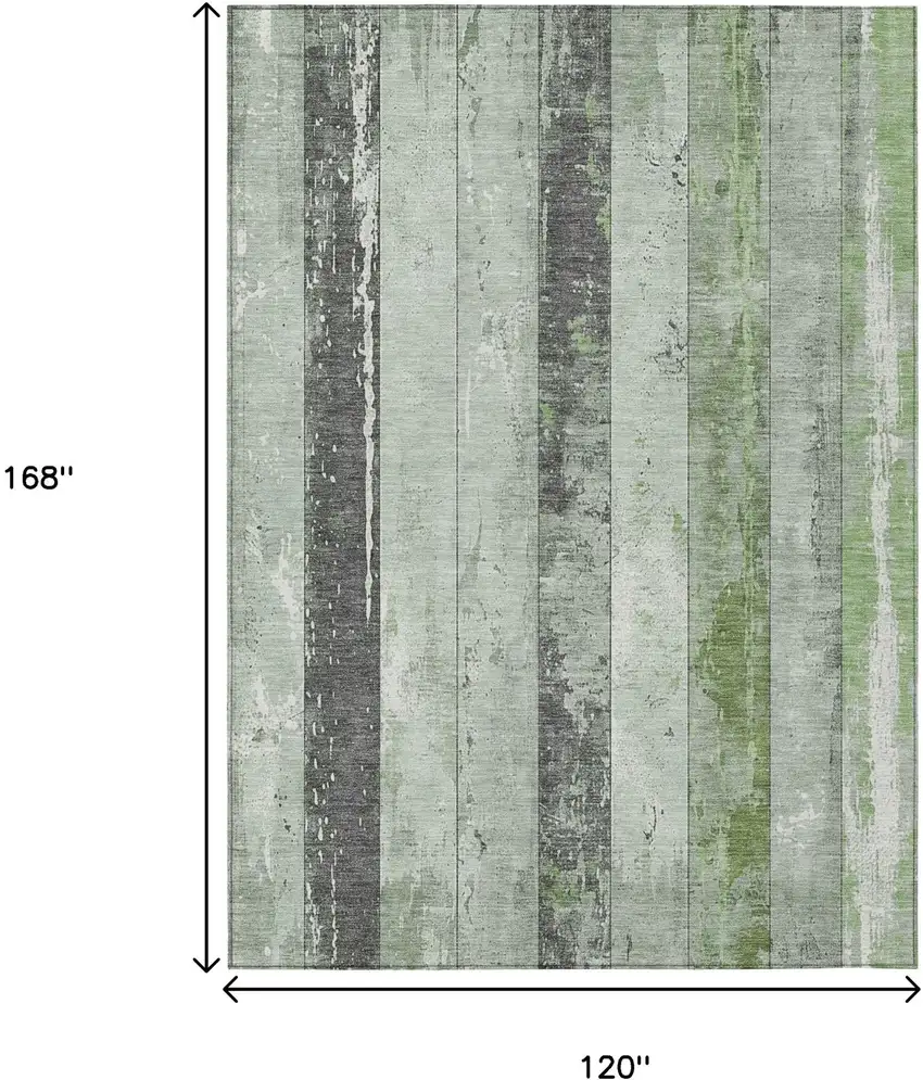 Artichoke Green And Gray Striped Washable Indoor Outdoor Area Rug Photo 9