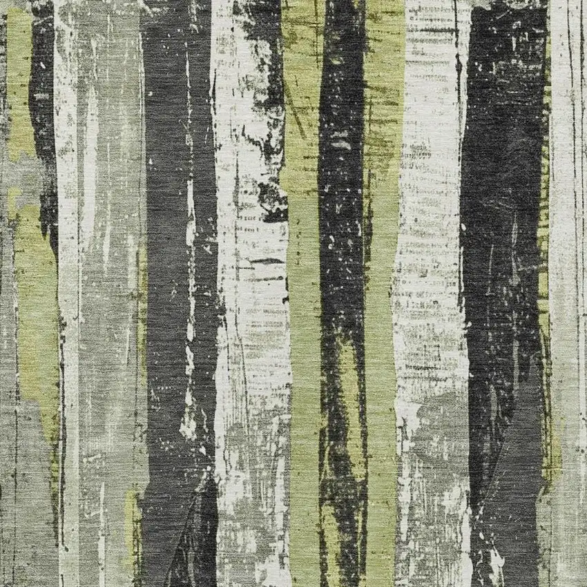 Artichoke Green And Gray Striped Washable Indoor Outdoor Area Rug Photo 3