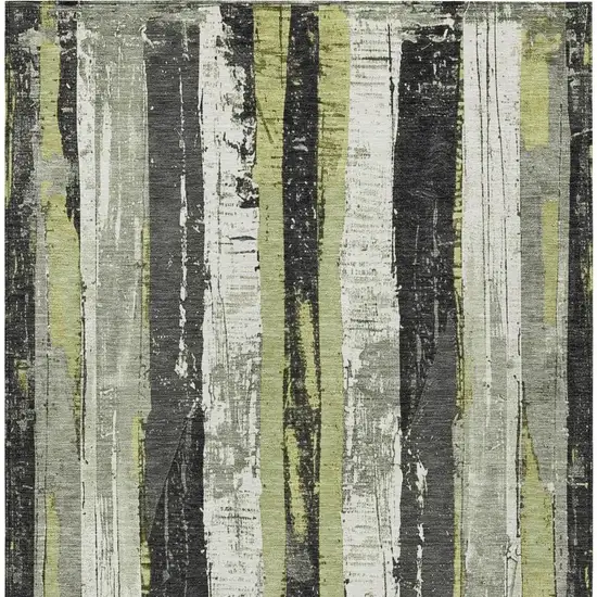 Artichoke Green And Gray Striped Washable Indoor Outdoor Area Rug Photo 4