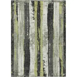 Photo of Artichoke Green And Gray Striped Washable Indoor Outdoor Area Rug