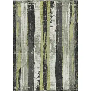 Photo of Artichoke Green And Gray Striped Washable Indoor Outdoor Area Rug