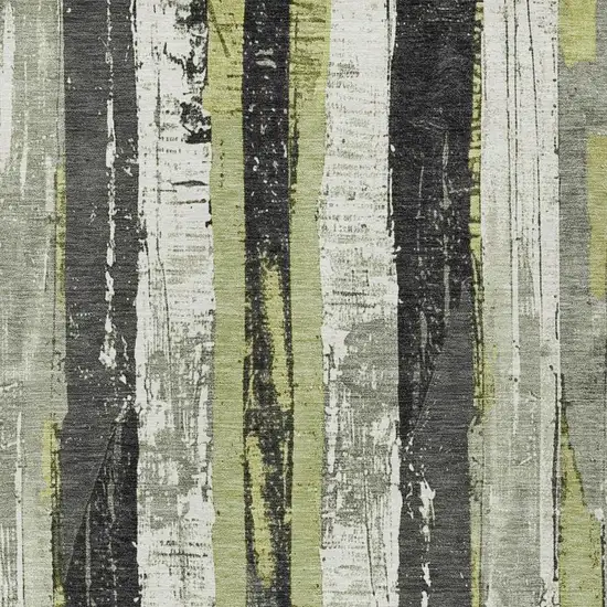 Artichoke Green And Gray Striped Washable Indoor Outdoor Area Rug Photo 3