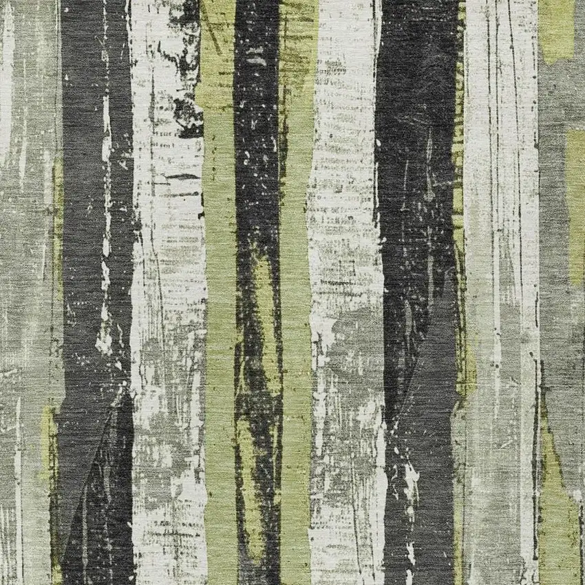 Artichoke Green And Gray Striped Washable Indoor Outdoor Area Rug Photo 3