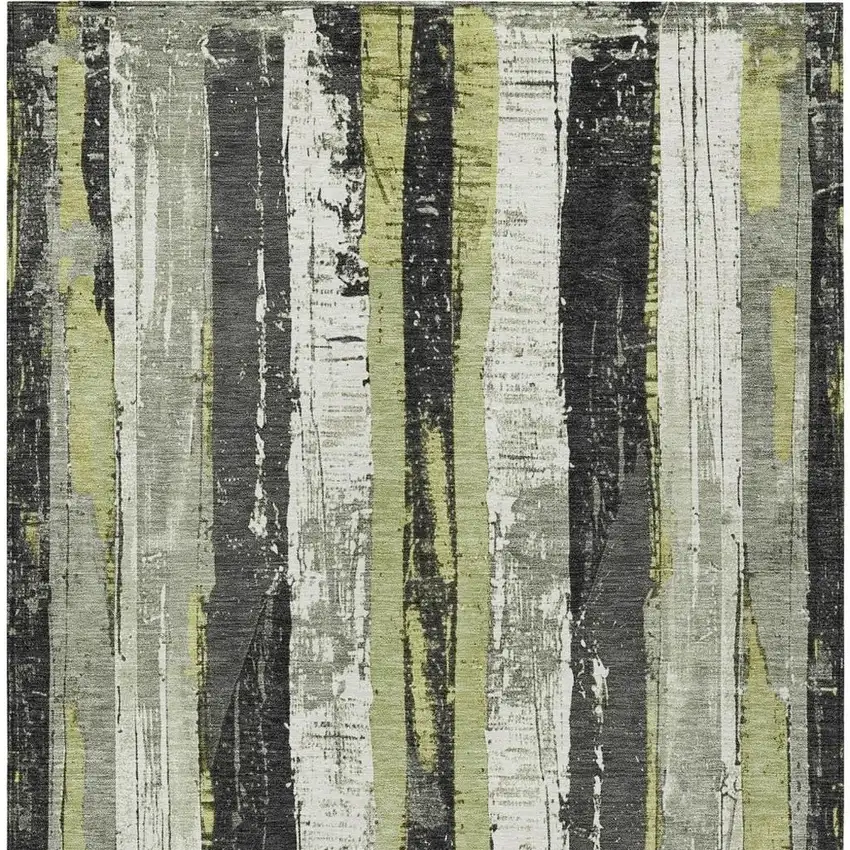 Artichoke Green And Gray Striped Washable Indoor Outdoor Area Rug Photo 4