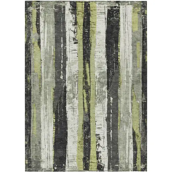Artichoke Green And Gray Striped Washable Indoor Outdoor Area Rug Photo 8