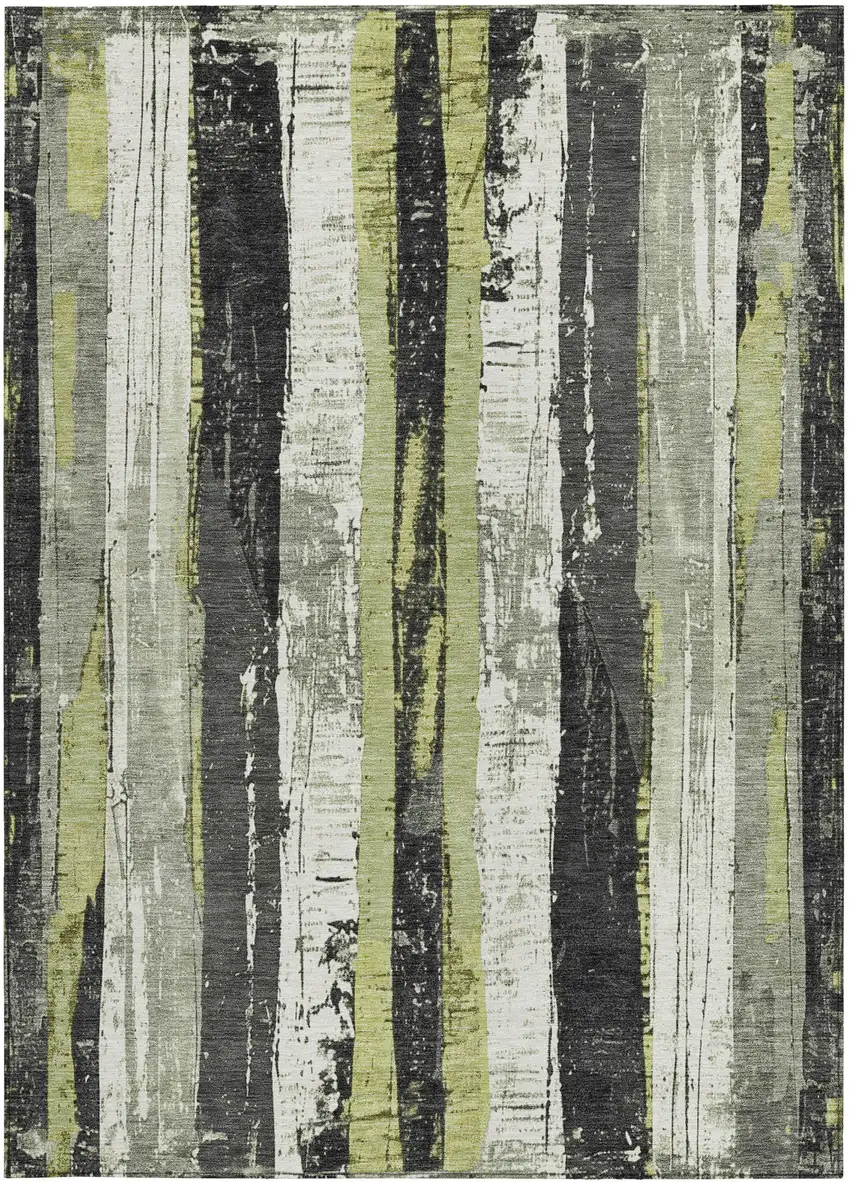 Artichoke Green And Gray Striped Washable Indoor Outdoor Area Rug Photo 1