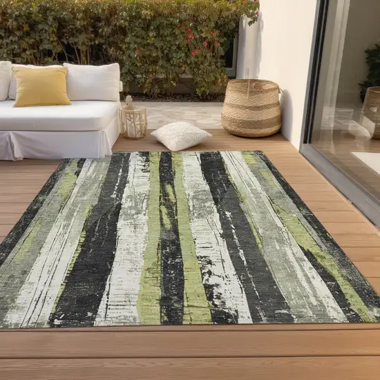 Artichoke Green And Gray Striped Washable Indoor Outdoor Area Rug Photo 7
