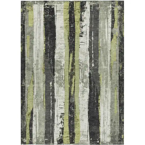 Artichoke Green And Gray Striped Washable Indoor Outdoor Area Rug Photo 1