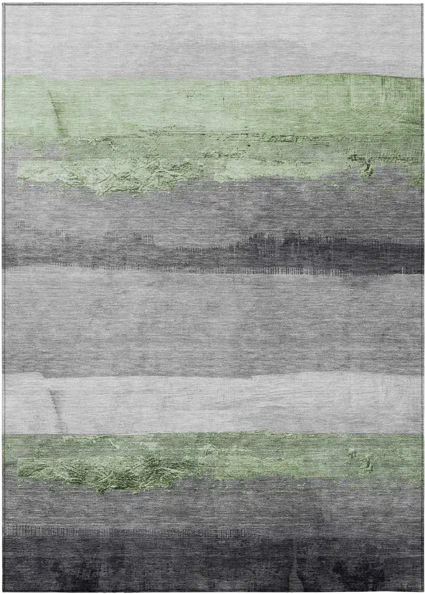 Artichoke Green And Gray Striped Washable Indoor Outdoor Area Rug Photo 8