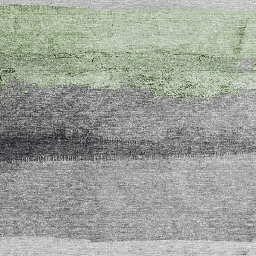 Artichoke Green And Gray Striped Washable Indoor Outdoor Area Rug Photo 3