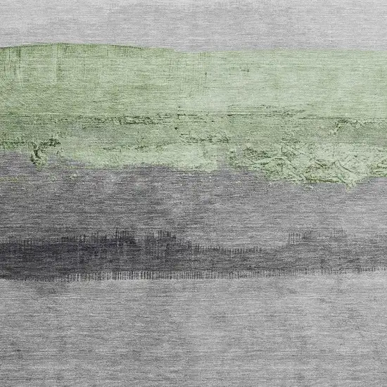 Artichoke Green And Gray Striped Washable Indoor Outdoor Area Rug Photo 3