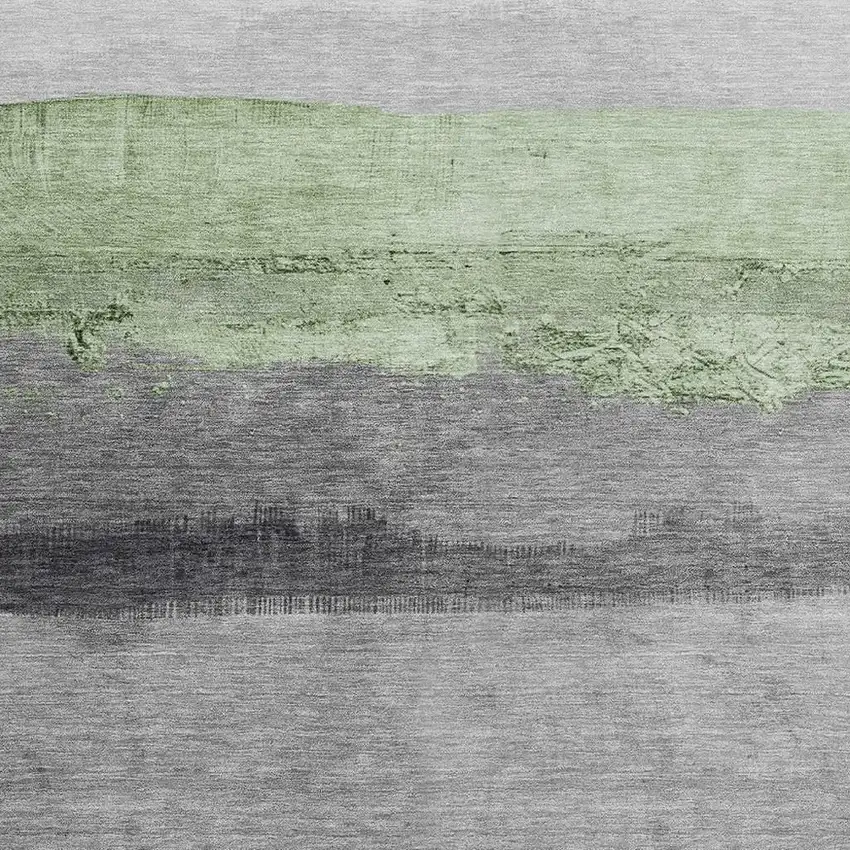 Artichoke Green And Gray Striped Washable Indoor Outdoor Area Rug Photo 3