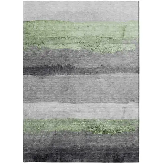 Artichoke Green And Gray Striped Washable Indoor Outdoor Area Rug Photo 9
