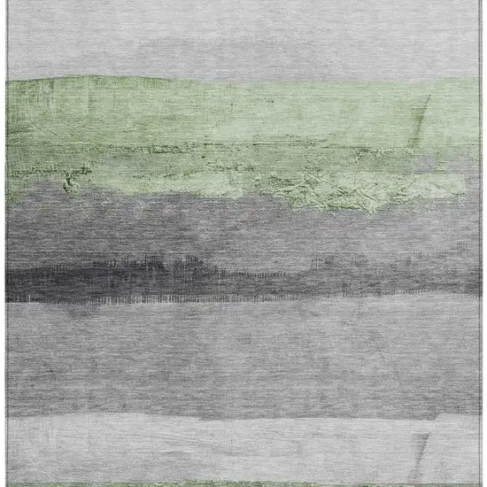 Artichoke Green And Gray Striped Washable Indoor Outdoor Area Rug Photo 3