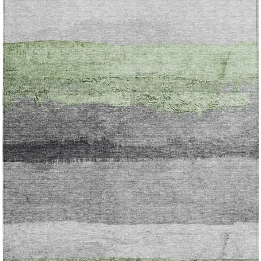 Artichoke Green And Gray Striped Washable Indoor Outdoor Area Rug Photo 3