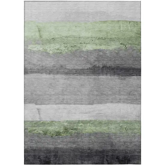 Artichoke Green And Gray Striped Washable Indoor Outdoor Area Rug Photo 8