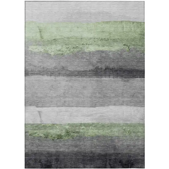 Artichoke Green And Gray Striped Washable Indoor Outdoor Area Rug Photo 3