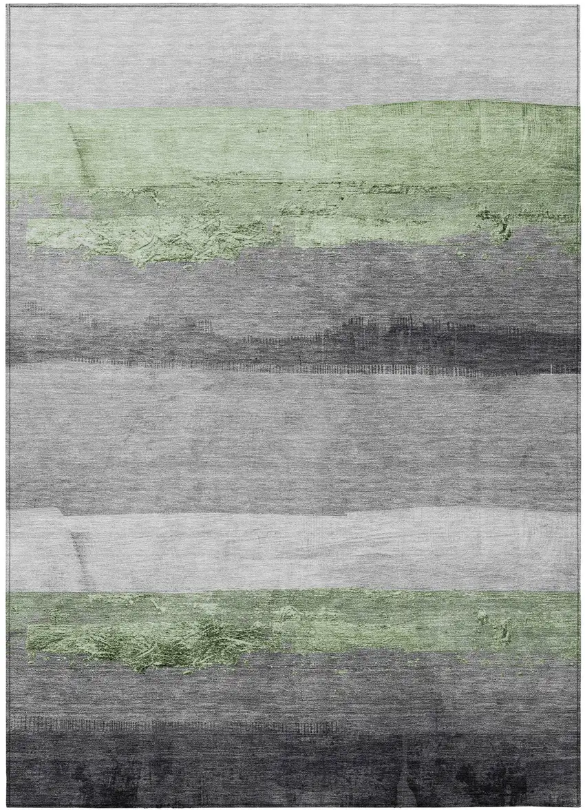 Artichoke Green And Gray Striped Washable Indoor Outdoor Area Rug Photo 3