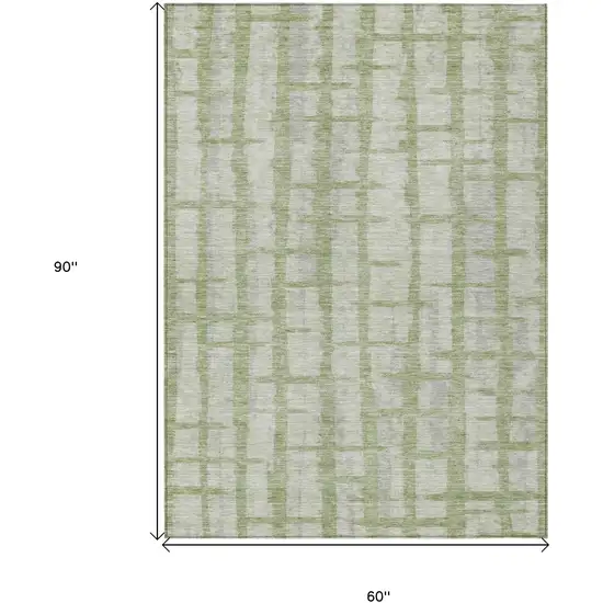 Artichoke Green And Gray Striped Washable Indoor Outdoor Area Rug Photo 3