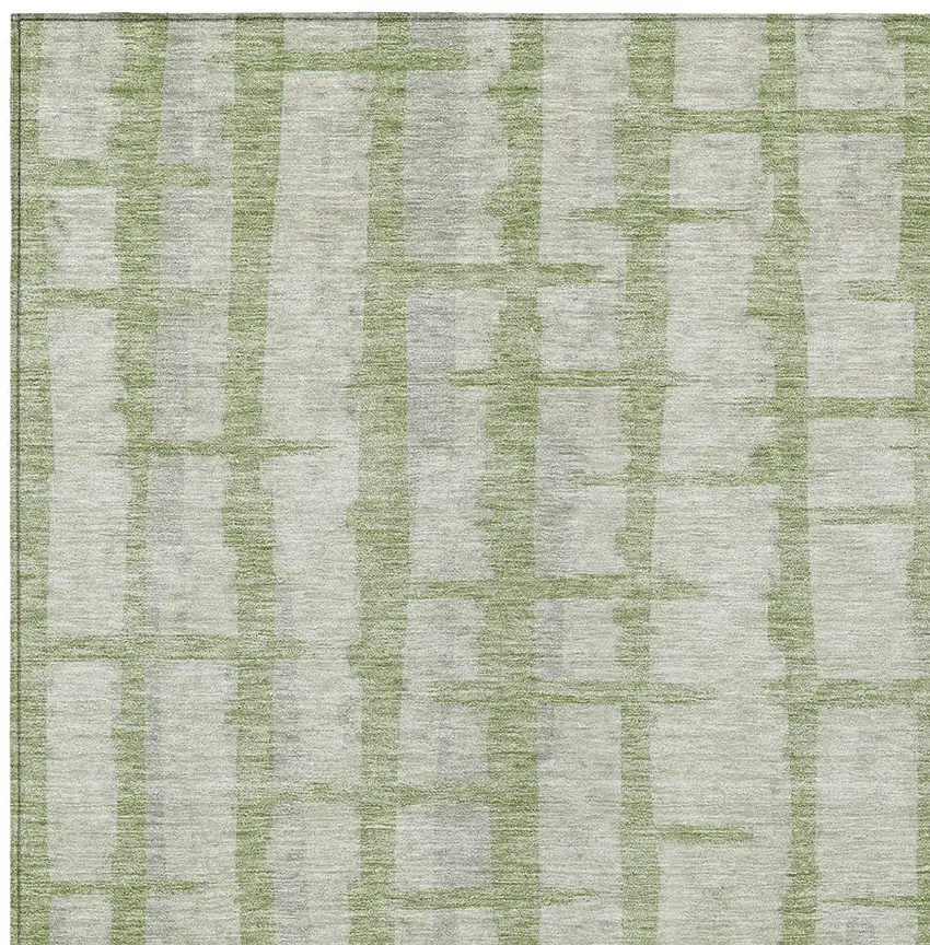 Artichoke Green And Gray Striped Washable Indoor Outdoor Area Rug Photo 6