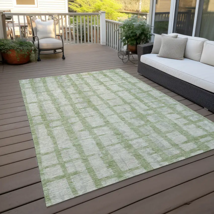 Artichoke Green And Gray Striped Washable Indoor Outdoor Area Rug Photo 8