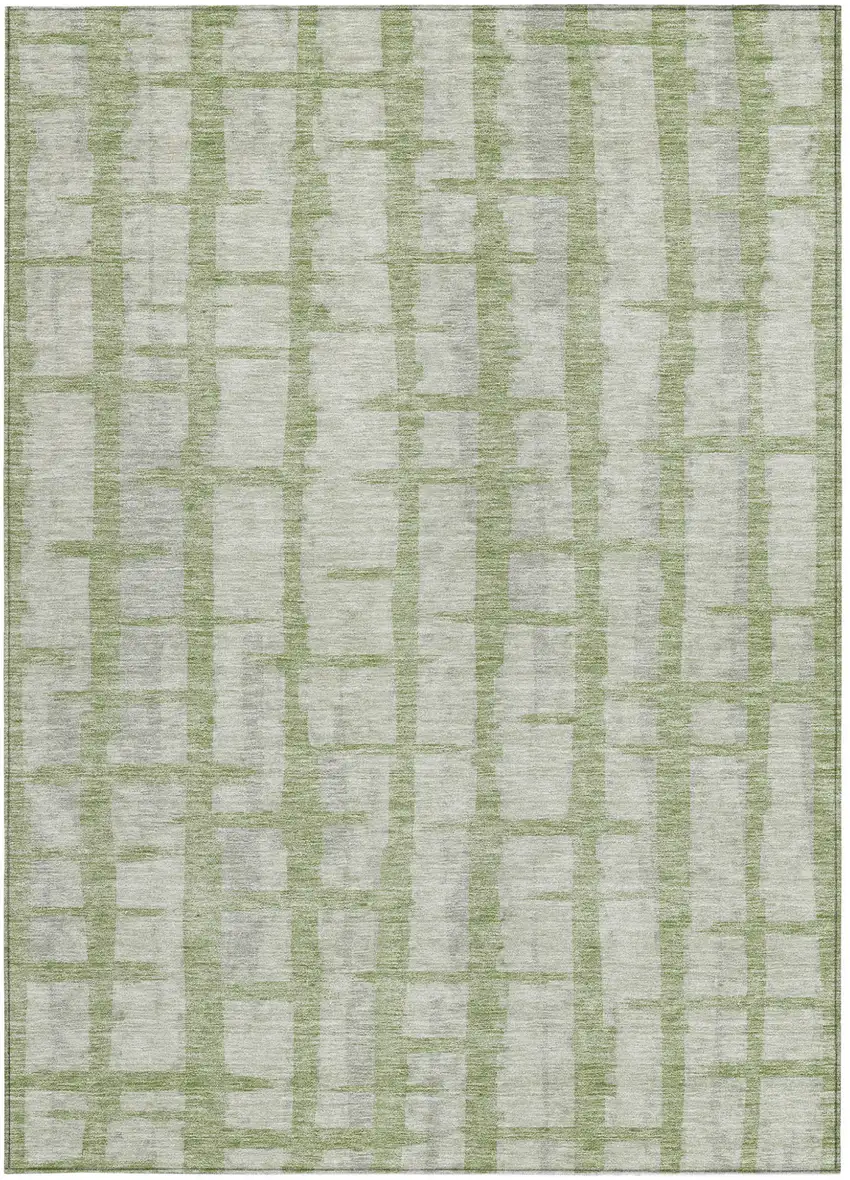 Artichoke Green And Gray Striped Washable Indoor Outdoor Area Rug Photo 7