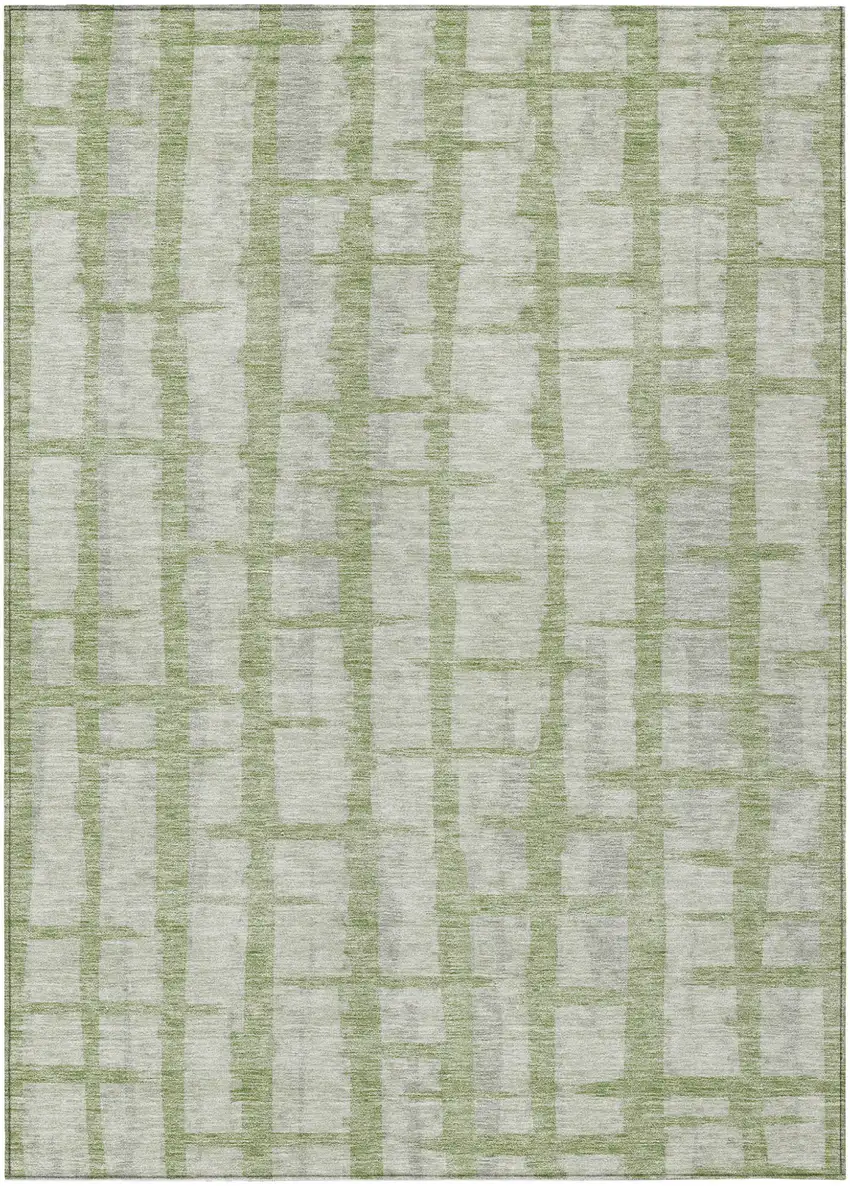 Artichoke Green And Gray Striped Washable Indoor Outdoor Area Rug Photo 2