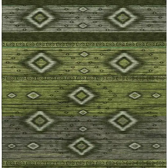 Artichoke Green And Gray Tribal Washable Area Rug With UV Protection Photo 3